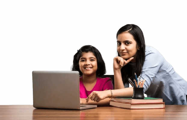 Mother and student studying together